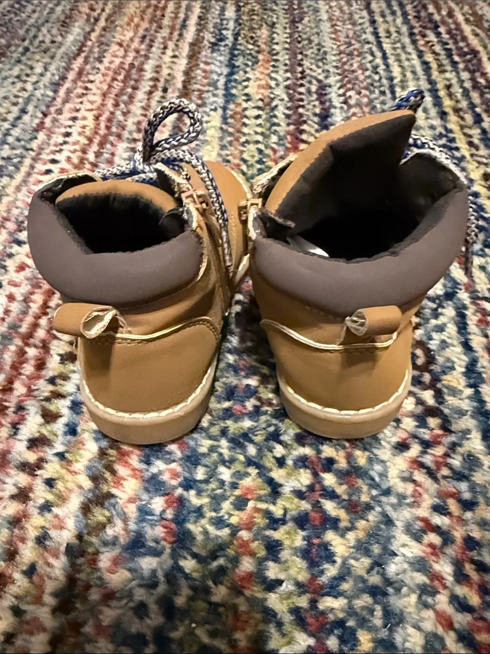 Gymboree Tan Kids Lace-Up Boots with Blue-White Laces